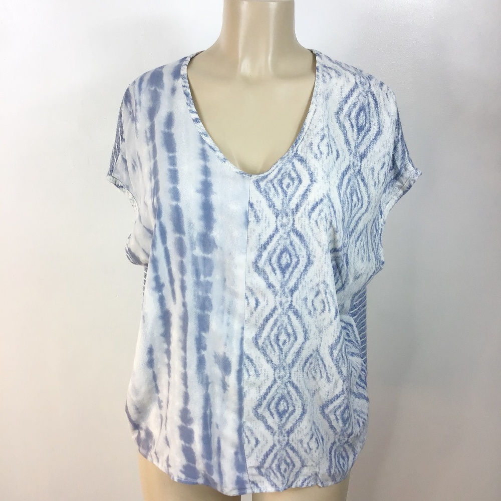 Chico's‎ Blouse Size small Blue Chambray southwestern striped bohemian pattern